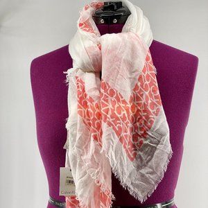 NWT Calvin Klein Coral and White Fringed Scarf